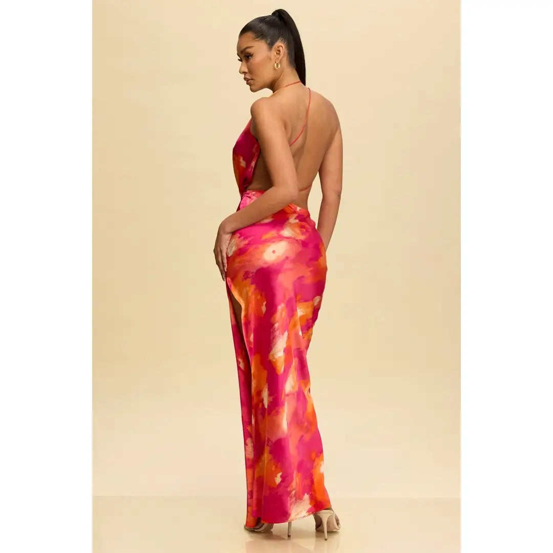 Amara Dress | Silky Fuschia and Orange Cut-Out Dress