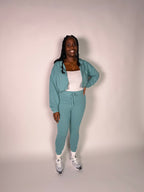 Off the Grid matching teal crop hoodie and jogger travel set
