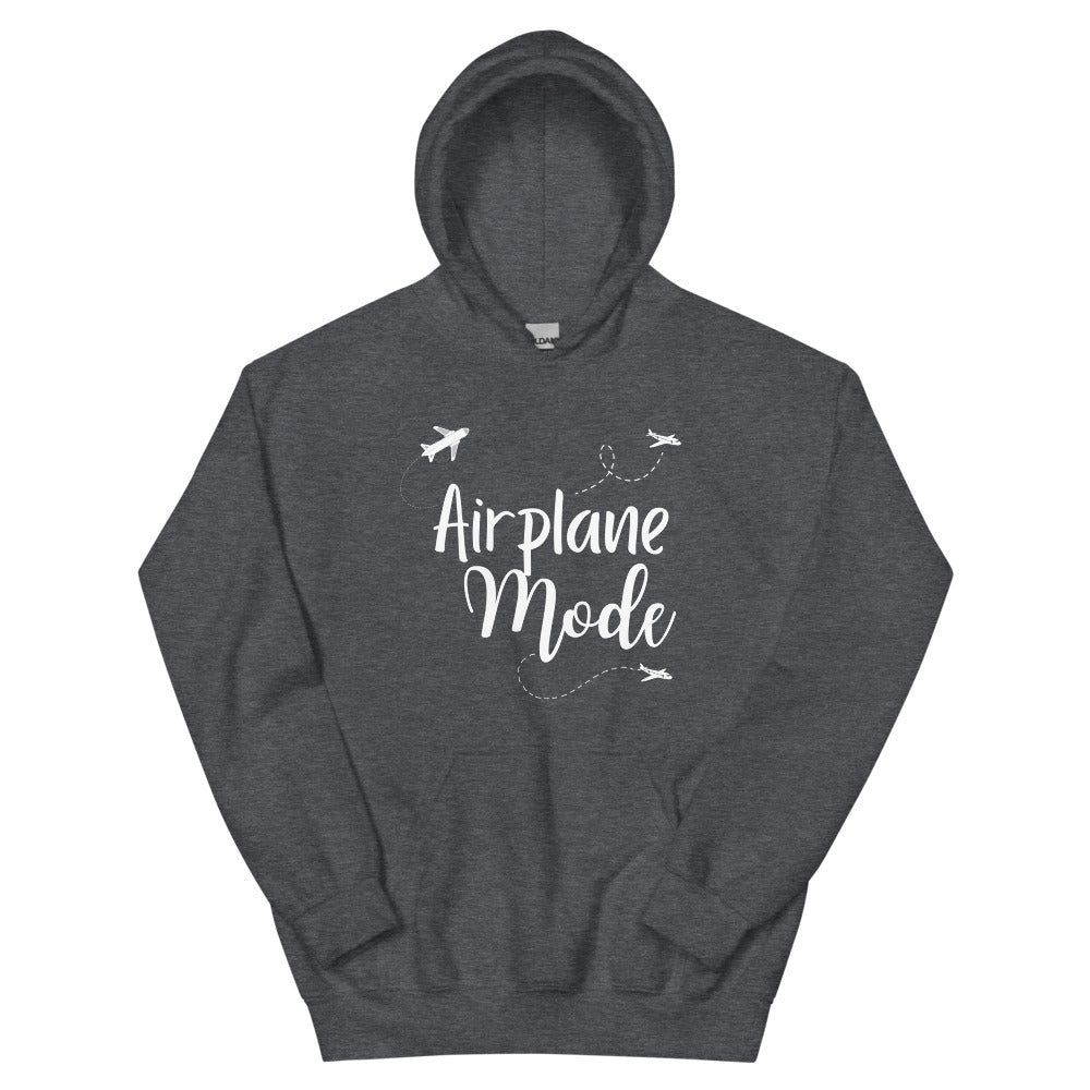 Airplane Mode White Print Hoodie - Her Pink PassportDark Heather