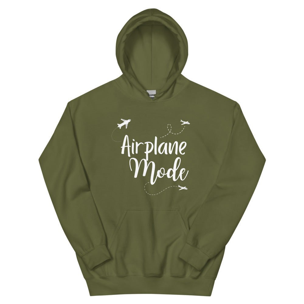 Airplane Mode White Print Hoodie - Her Pink PassportMilitary Green
