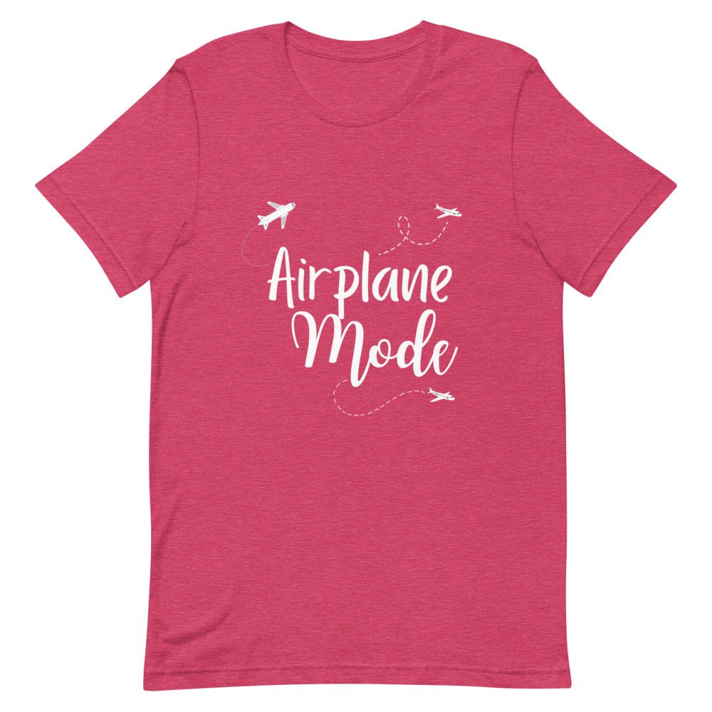 Airplane Mode White Print T - Shirt - Her Pink PassportHeather Raspberry