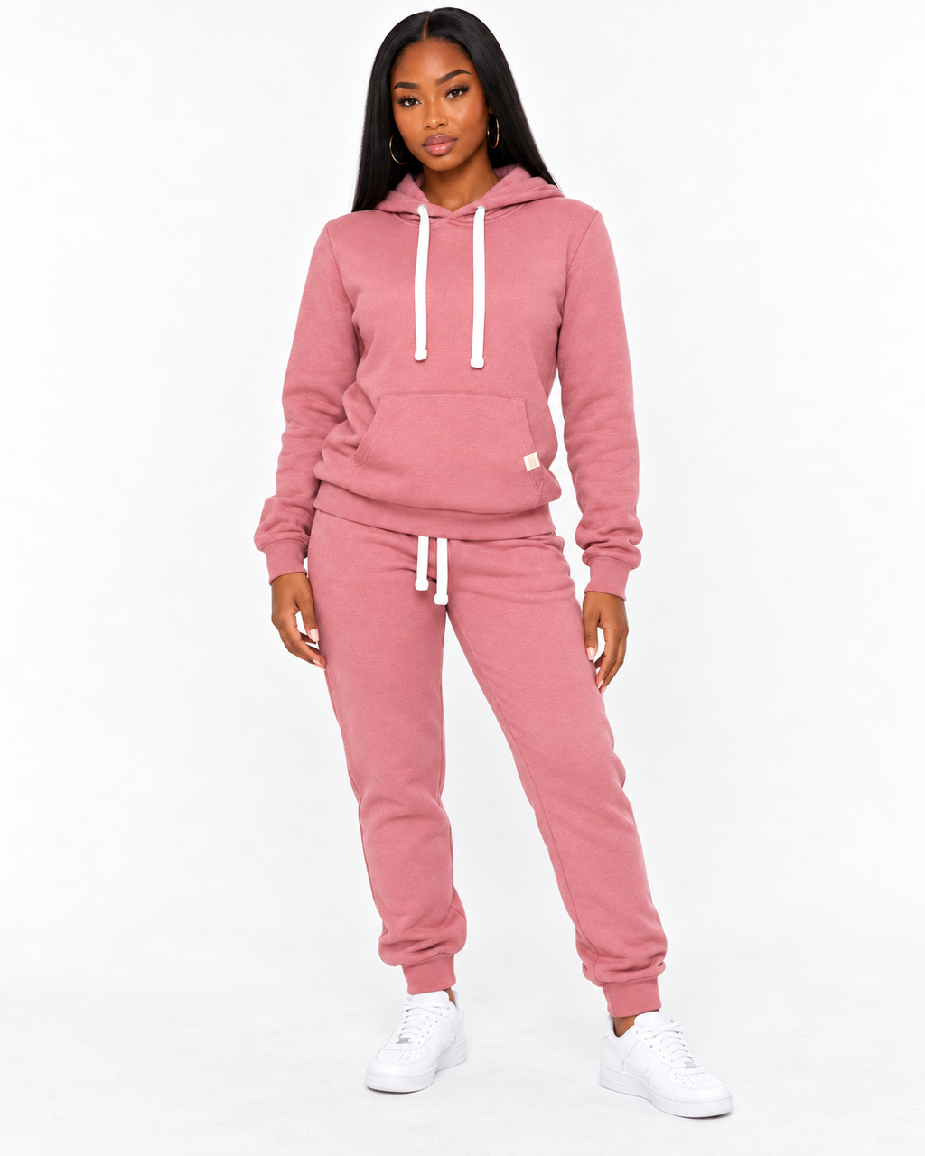 Arielle wearing the pink Pullover Jogger Set