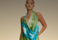 Azure Escape Draped Dress — Draped neckline and beads