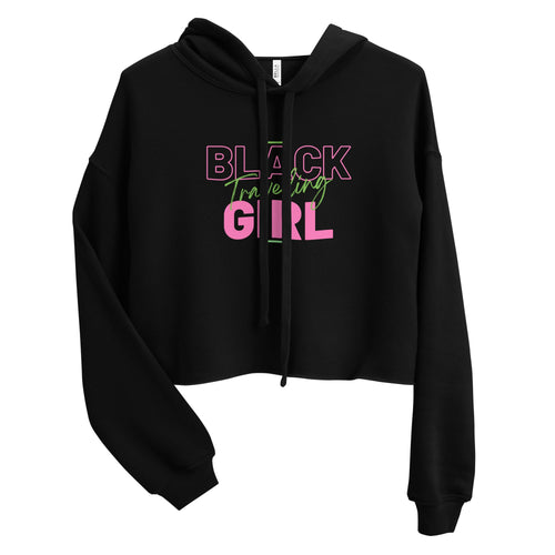 Black Girl Traveling Crop Hoodie - Her Pink PassportBlack