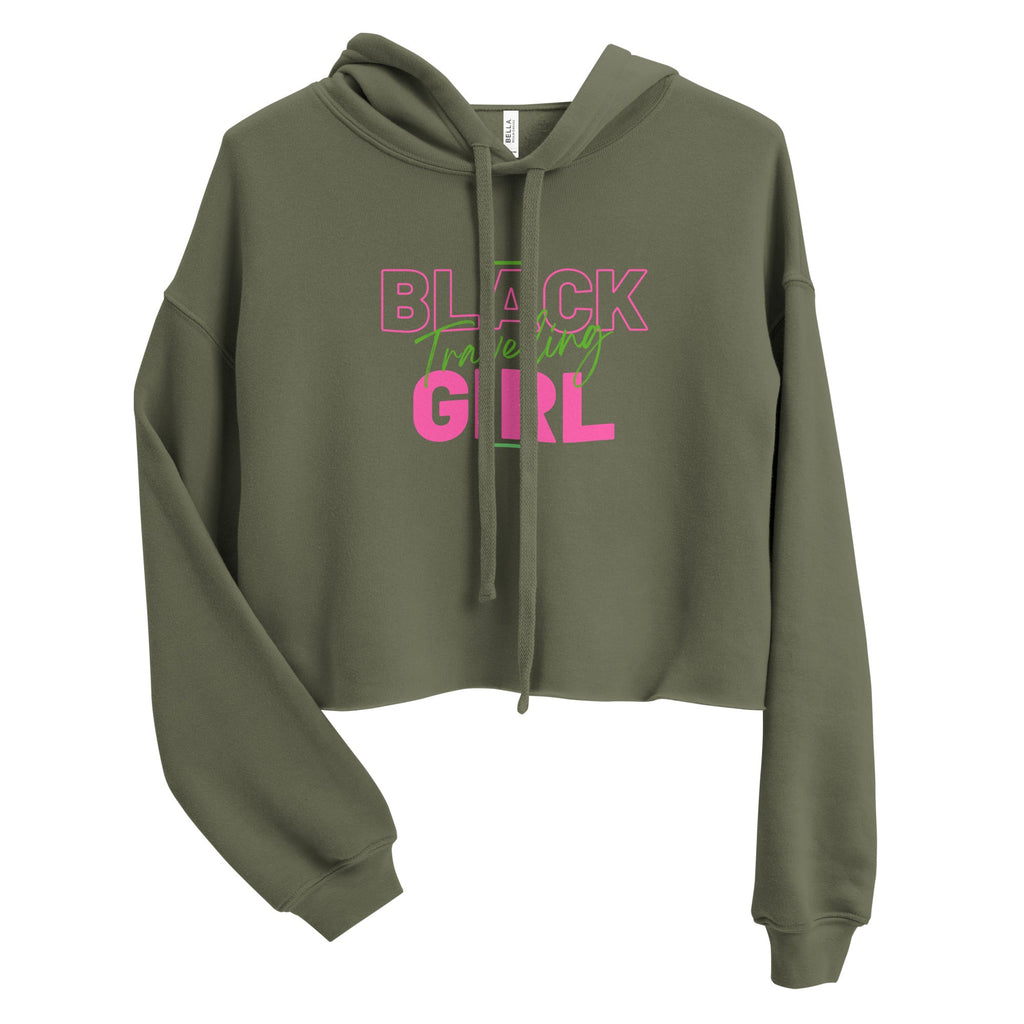 Black Girl Traveling Crop Hoodie - Her Pink PassportMilitary Green