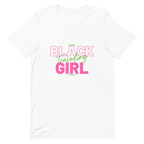 Black Girl Traveling T-Shirt - Her Pink PassportWhite