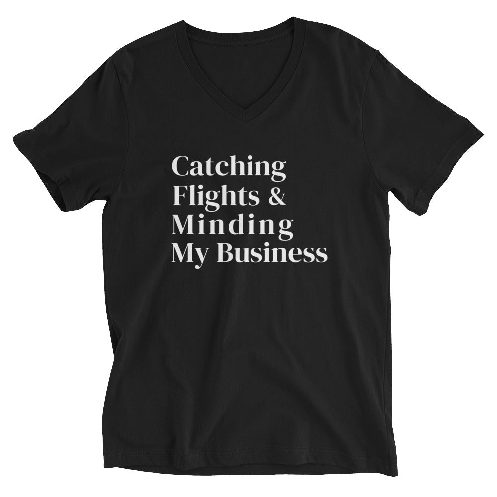 Catching Flights and Minding My Business V-Neck T-Shirt - Her Pink PassportXS