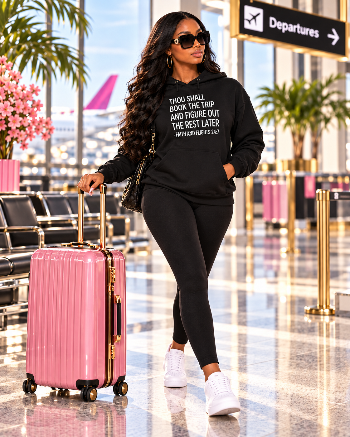 faith flights black hoodie airport lifestyle