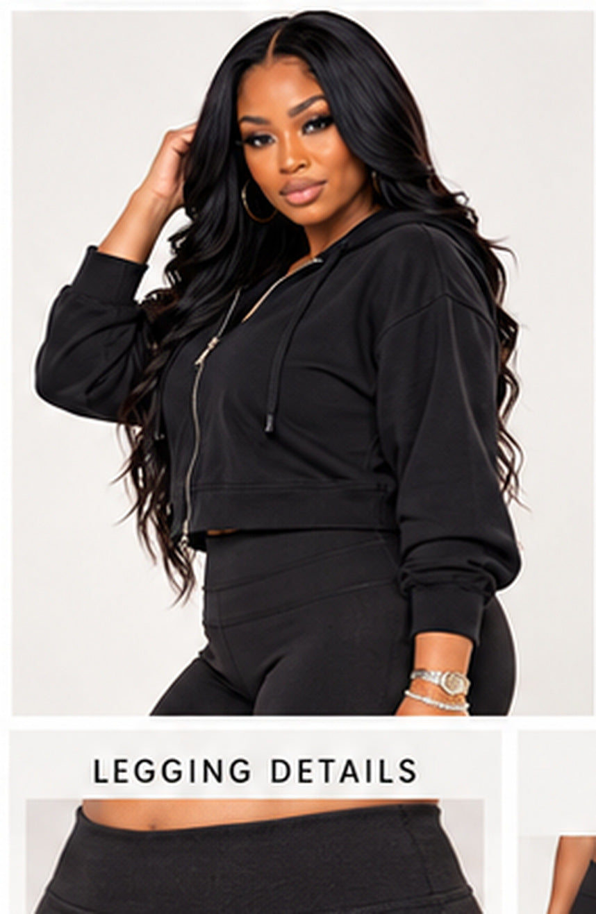 Off-Duty Curve Black Crop Hoodie — hoodie three quarter (AI-styled image)