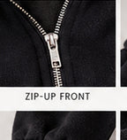 Off-Duty Curve Black Crop Hoodie — hoodie zip detail (AI-styled image)