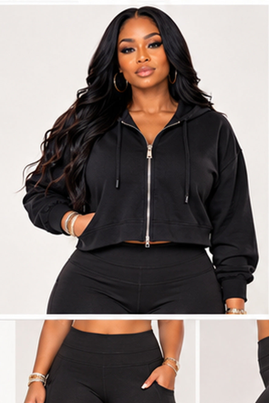 Off-Duty Curve Black Crop Hoodie — hoodie zip front (AI-styled image)