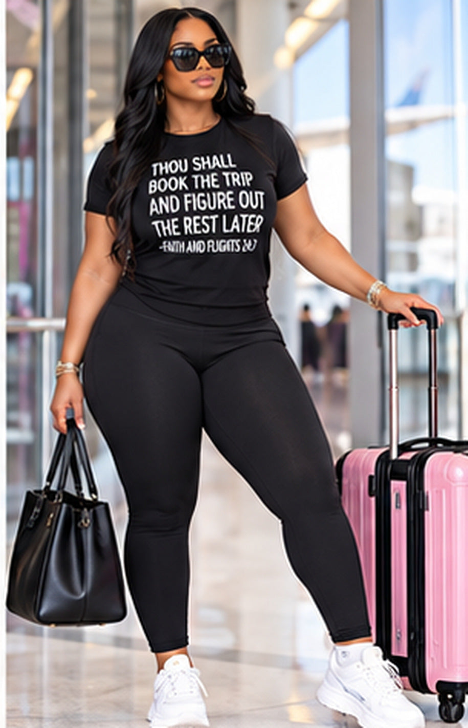 Airport Ready Curve Black Leggings — leggings luggage side (AI-styled image)
