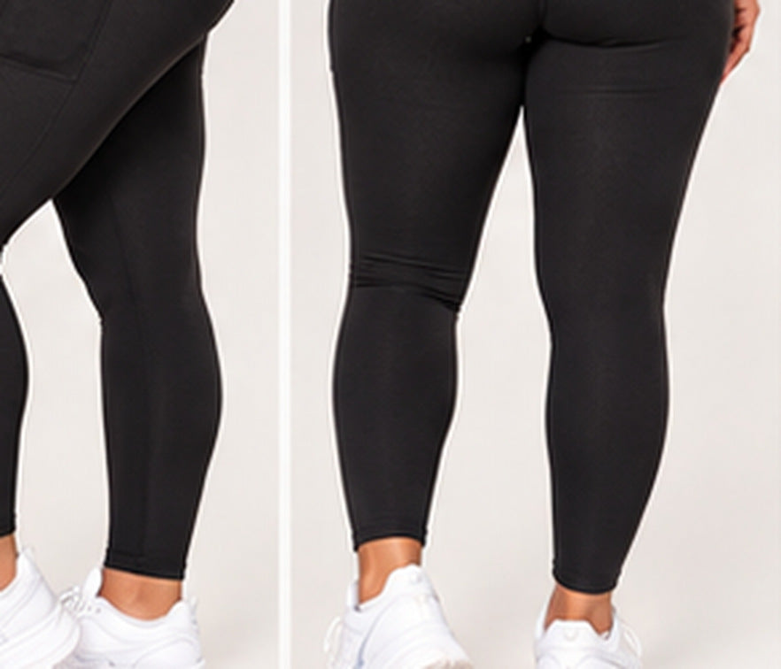 Airport Ready Curve Black Leggings — leggings pocket side (AI-styled image)