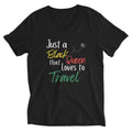Just a Black Queen that Loves to Travel V - Neck T - Shirt - Her Pink PassportXS