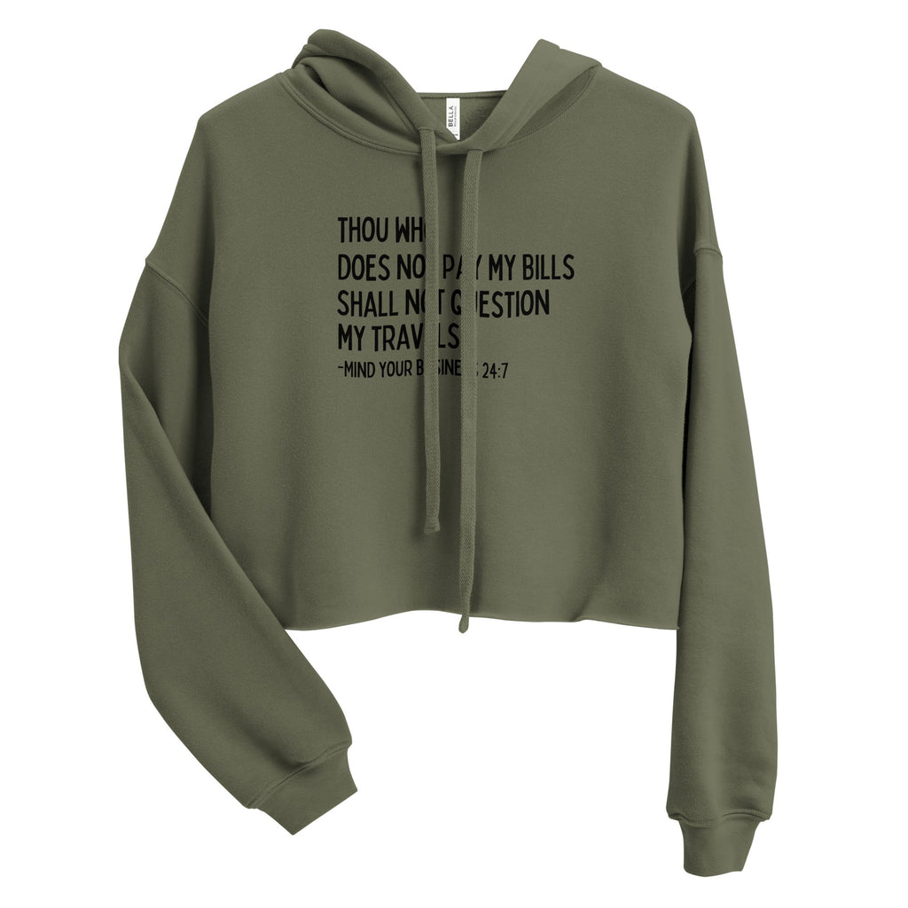 My Trips, My Business Crop Hoodie - Her Pink PassportMilitary Green