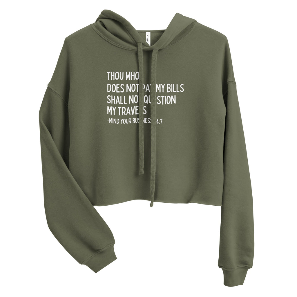 My Trips, My Business Crop Hoodie - Her Pink PassportMilitary Green