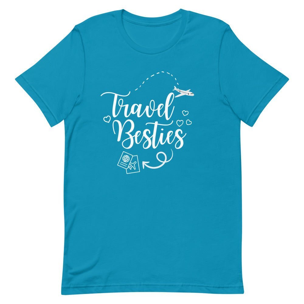 Travel Besties White Print T - Shirt - Her Pink PassportAqua