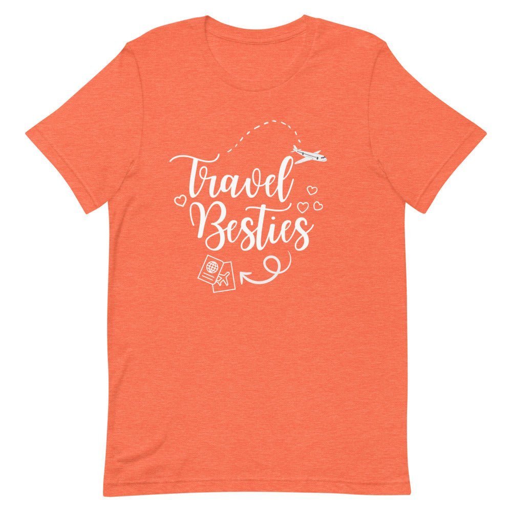 Travel Besties White Print T - Shirt - Her Pink PassportHeather Orange