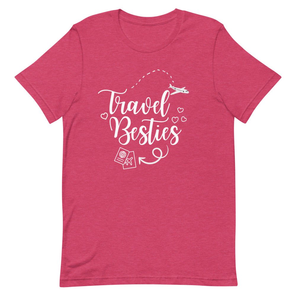 Travel Besties White Print T - Shirt - Her Pink PassportHeather Raspberry