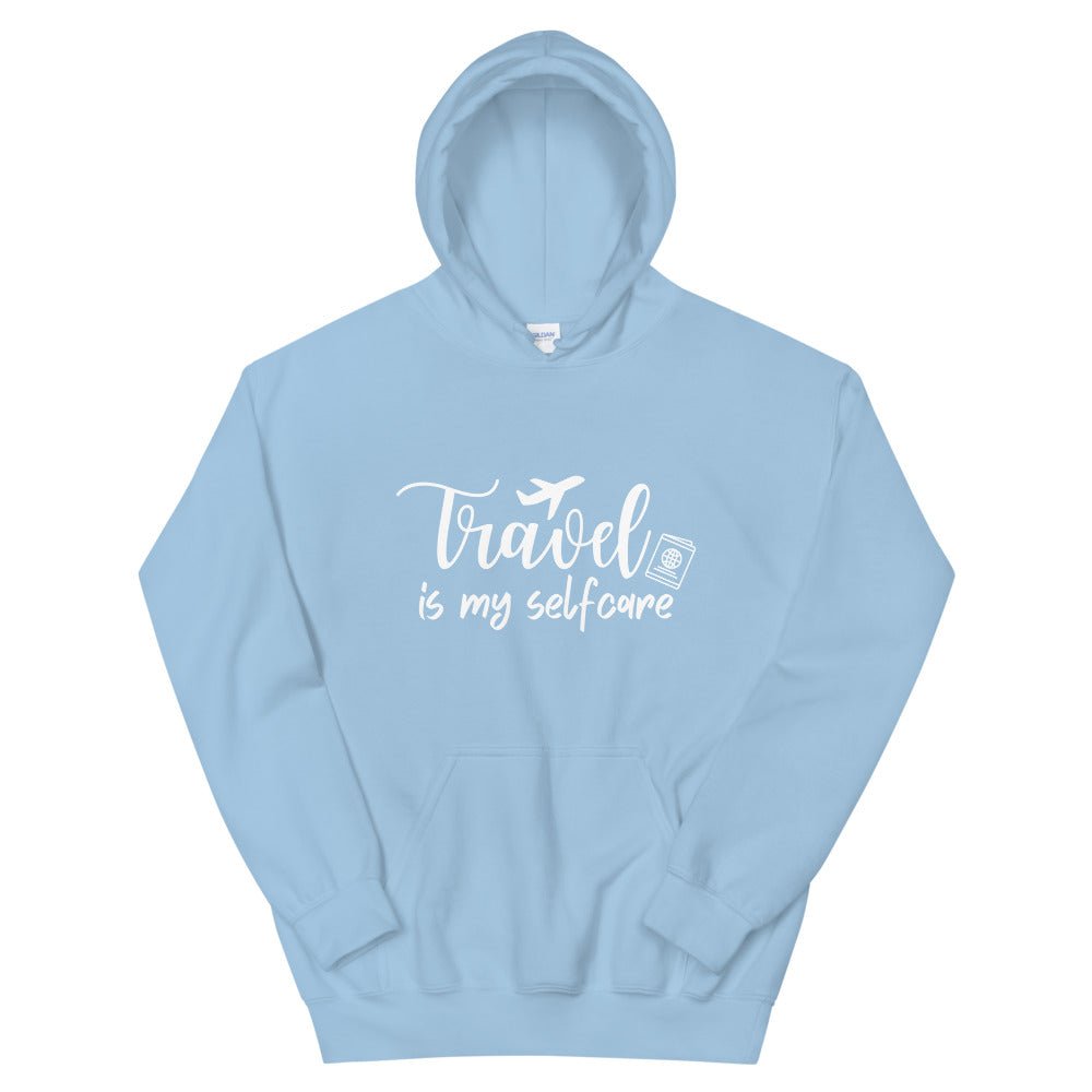 Travel is My Selfcare Hoodie - Her Pink PassportLight Blue
