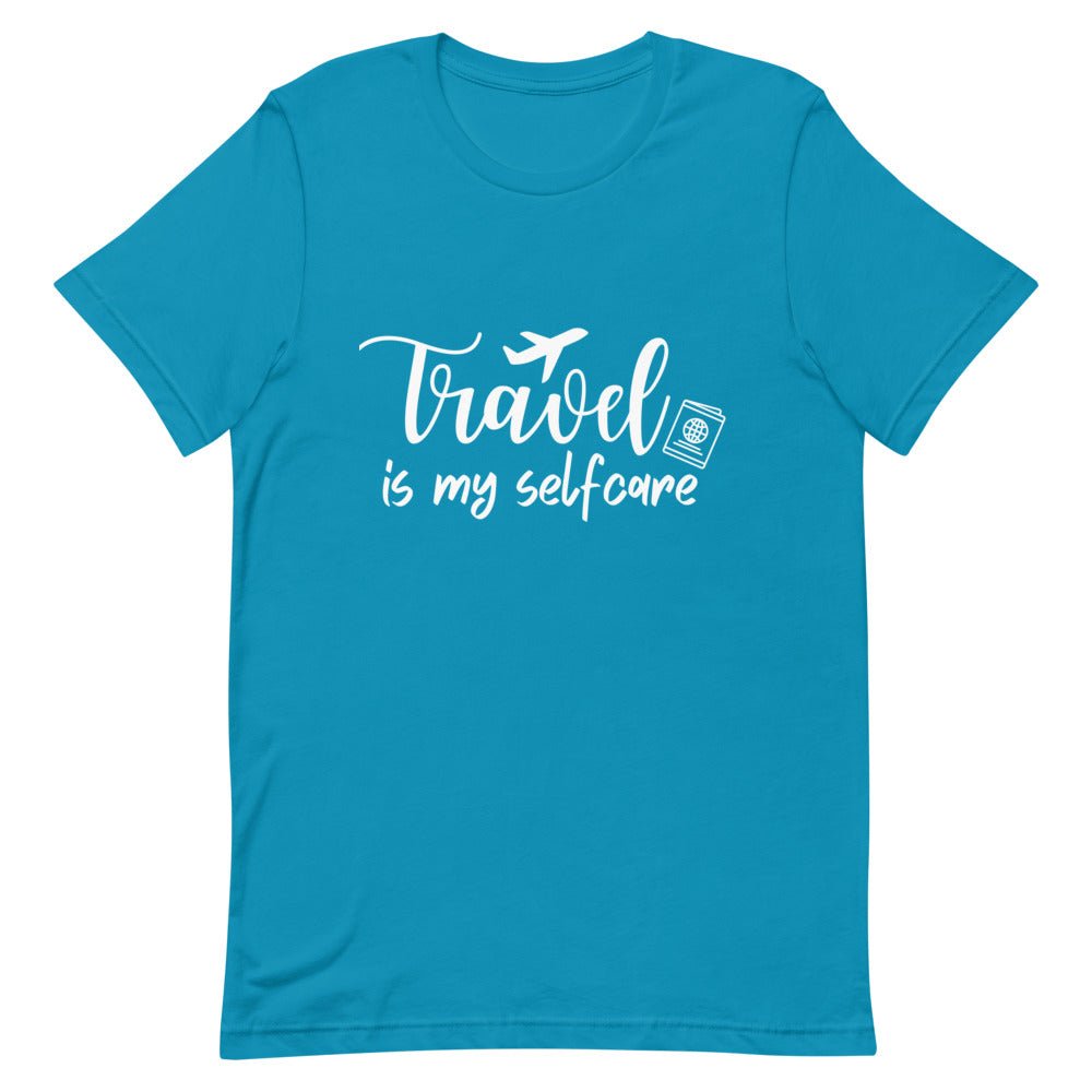 Travel is My Selfcare White Print T - Shirt - Her Pink PassportAqua