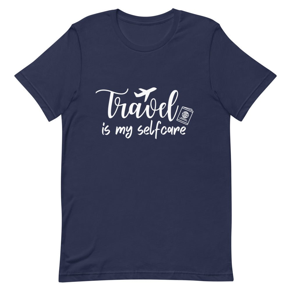 Travel is My Selfcare White Print T - Shirt - Her Pink PassportNavy