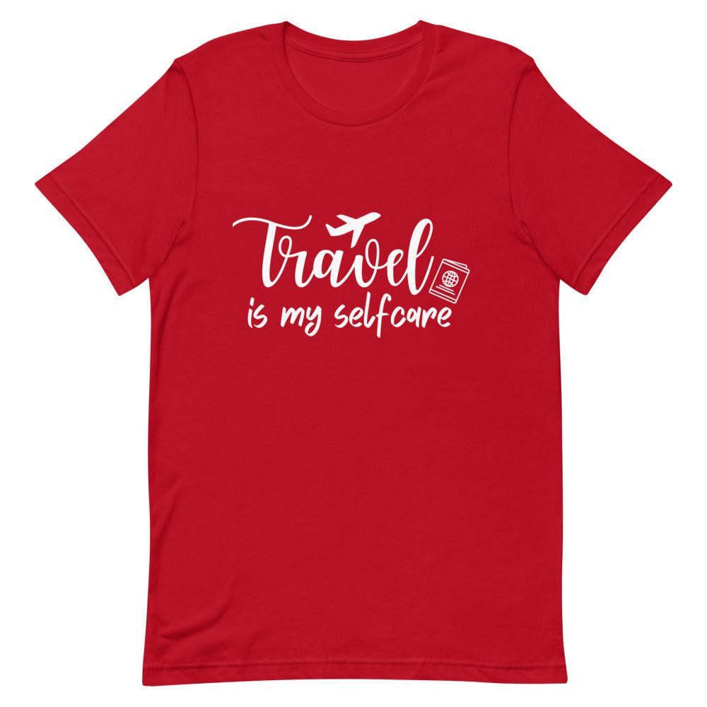 Travel is My Selfcare White Print T - Shirt - Her Pink PassportRed