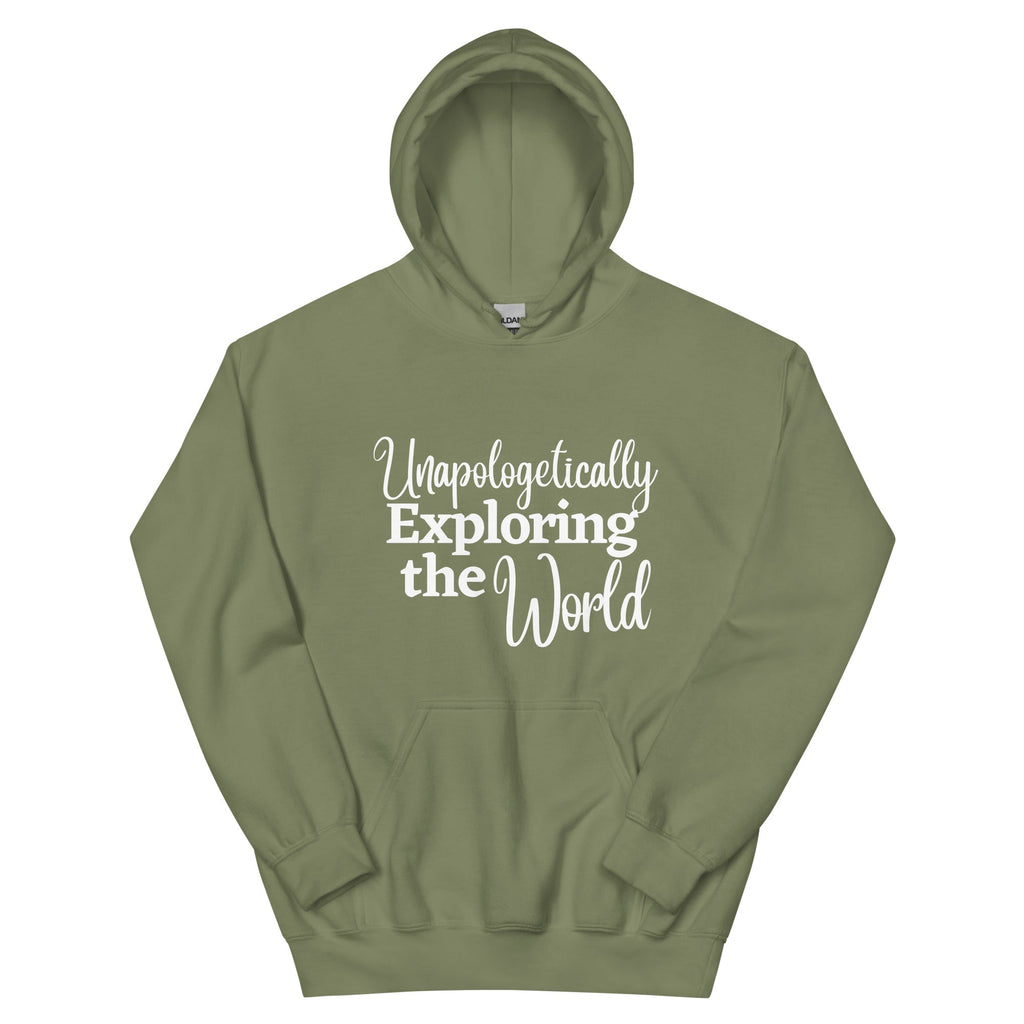 Unapologetically Exploring the World Unisex Hoodie - Her Pink PassportMilitary Green