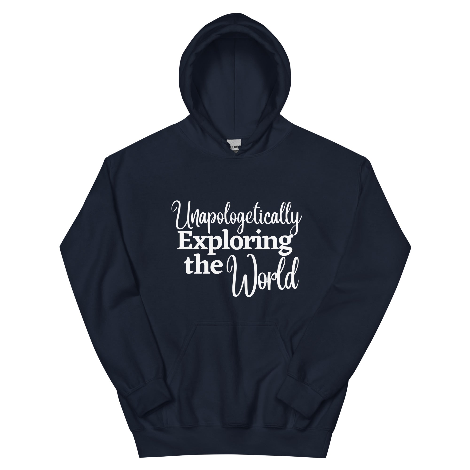 Unapologetically Exploring the World Unisex Hoodie - Her Pink PassportNavy