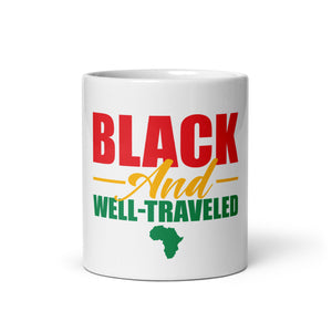 Black and Well-Traveled White Glossy Mug