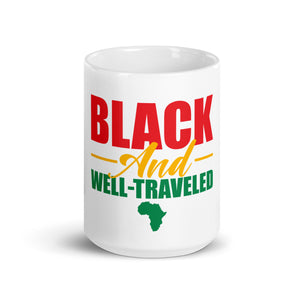 Black and Well-Traveled White Glossy Mug